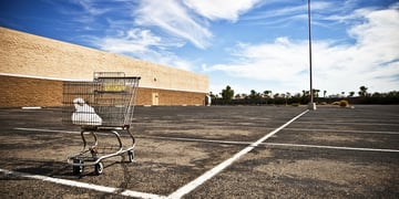 Abandoned shopping cart, empty parking lot